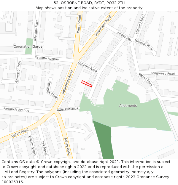 53, OSBORNE ROAD, RYDE, PO33 2TH: Location map and indicative extent of plot