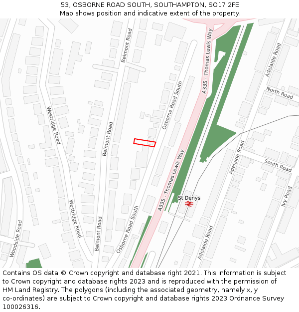 53, OSBORNE ROAD SOUTH, SOUTHAMPTON, SO17 2FE: Location map and indicative extent of plot
