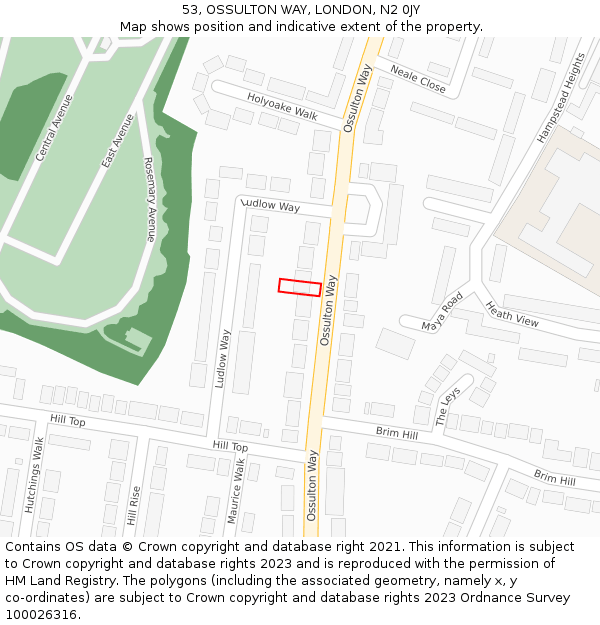 53, OSSULTON WAY, LONDON, N2 0JY: Location map and indicative extent of plot