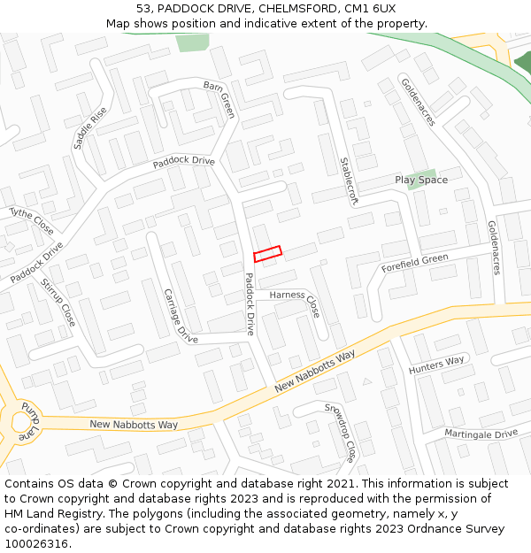 53, PADDOCK DRIVE, CHELMSFORD, CM1 6UX: Location map and indicative extent of plot