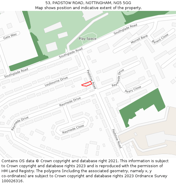 53, PADSTOW ROAD, NOTTINGHAM, NG5 5GG: Location map and indicative extent of plot