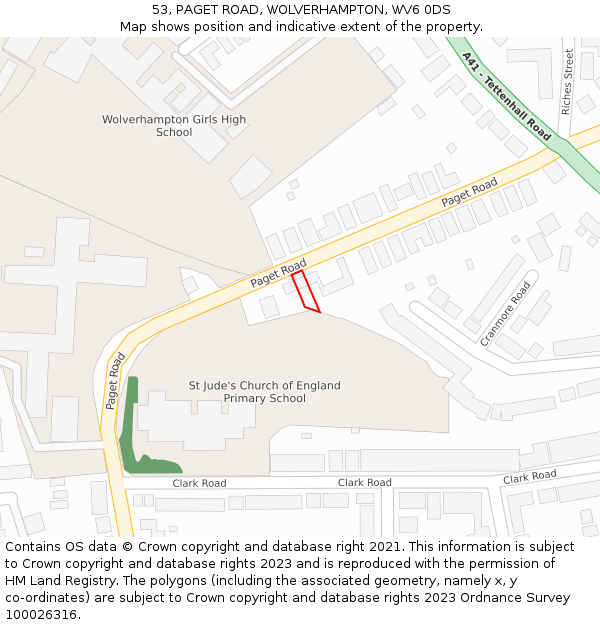 53, PAGET ROAD, WOLVERHAMPTON, WV6 0DS: Location map and indicative extent of plot