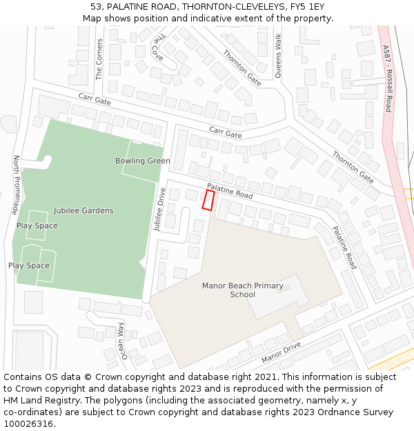 53, PALATINE ROAD, THORNTON-CLEVELEYS, FY5 1EY: Location map and indicative extent of plot
