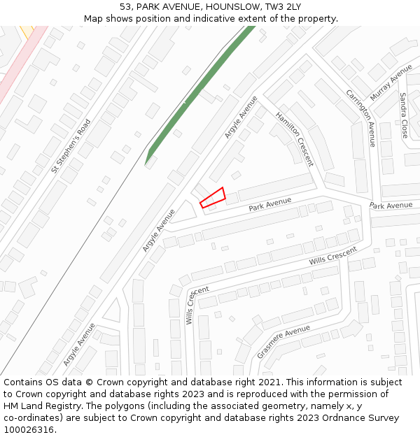 53, PARK AVENUE, HOUNSLOW, TW3 2LY: Location map and indicative extent of plot