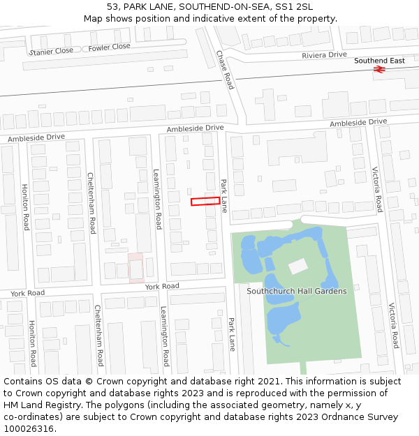 53, PARK LANE, SOUTHEND-ON-SEA, SS1 2SL: Location map and indicative extent of plot