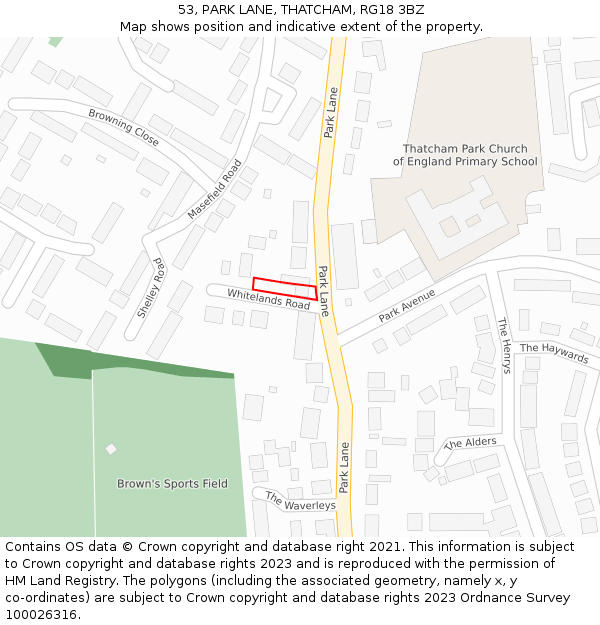 53, PARK LANE, THATCHAM, RG18 3BZ: Location map and indicative extent of plot