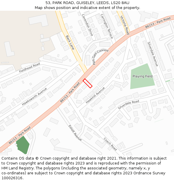 53, PARK ROAD, GUISELEY, LEEDS, LS20 8AU: Location map and indicative extent of plot