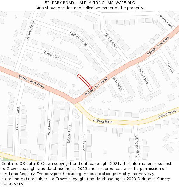53, PARK ROAD, HALE, ALTRINCHAM, WA15 9LS: Location map and indicative extent of plot