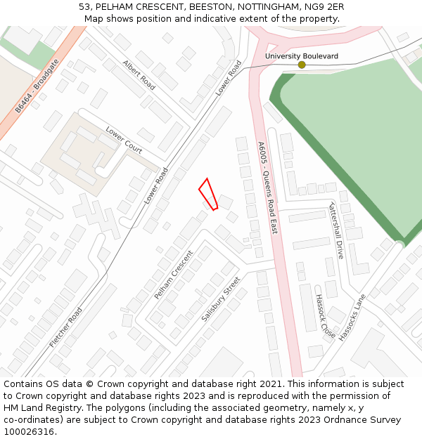 53, PELHAM CRESCENT, BEESTON, NOTTINGHAM, NG9 2ER: Location map and indicative extent of plot