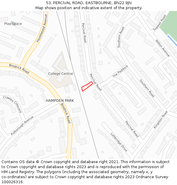 53, PERCIVAL ROAD, EASTBOURNE, BN22 9JN: Location map and indicative extent of plot