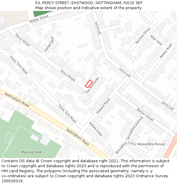 53, PERCY STREET, EASTWOOD, NOTTINGHAM, NG16 3EP: Location map and indicative extent of plot