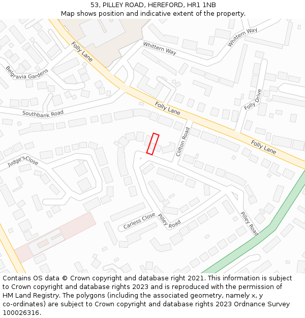 53, PILLEY ROAD, HEREFORD, HR1 1NB: Location map and indicative extent of plot