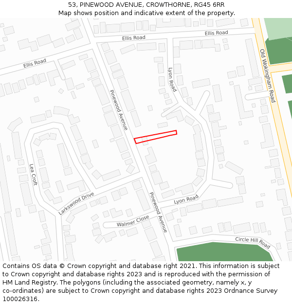 53, PINEWOOD AVENUE, CROWTHORNE, RG45 6RR: Location map and indicative extent of plot