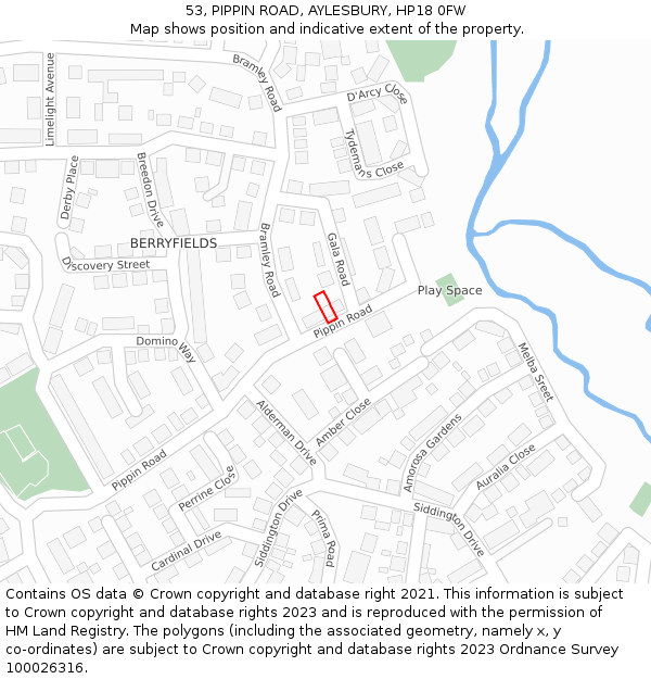 53, PIPPIN ROAD, AYLESBURY, HP18 0FW: Location map and indicative extent of plot