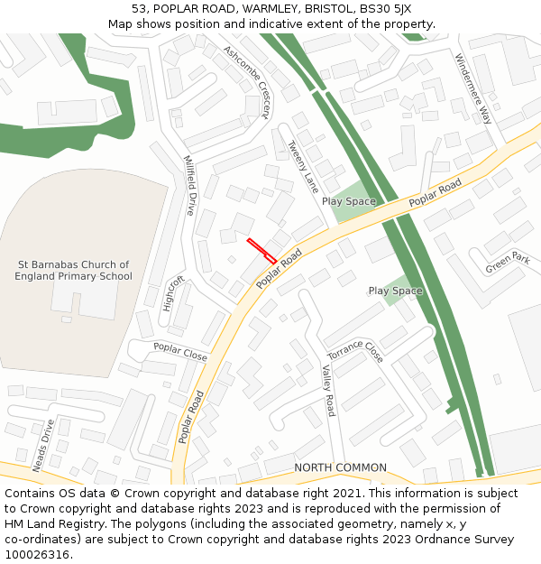 53, POPLAR ROAD, WARMLEY, BRISTOL, BS30 5JX: Location map and indicative extent of plot