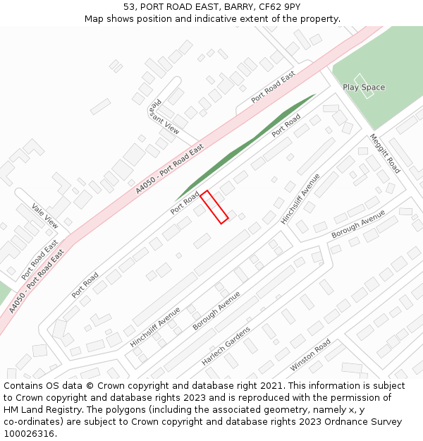 53, PORT ROAD EAST, BARRY, CF62 9PY: Location map and indicative extent of plot