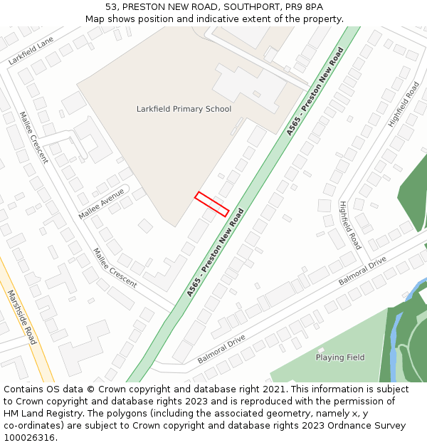 53, PRESTON NEW ROAD, SOUTHPORT, PR9 8PA: Location map and indicative extent of plot
