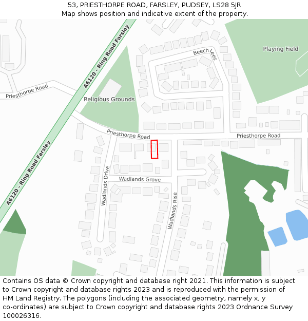 53, PRIESTHORPE ROAD, FARSLEY, PUDSEY, LS28 5JR: Location map and indicative extent of plot