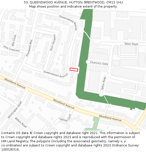 53, QUEENSWOOD AVENUE, HUTTON, BRENTWOOD, CM13 1HU: Location map and indicative extent of plot
