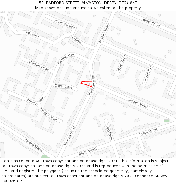 53, RADFORD STREET, ALVASTON, DERBY, DE24 8NT: Location map and indicative extent of plot