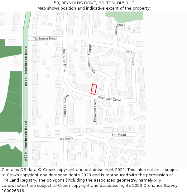 53, REYNOLDS DRIVE, BOLTON, BL5 1HE: Location map and indicative extent of plot