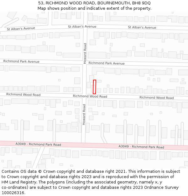 53, RICHMOND WOOD ROAD, BOURNEMOUTH, BH8 9DQ: Location map and indicative extent of plot