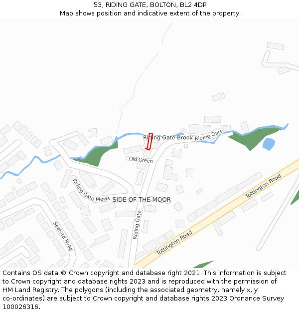 53, RIDING GATE, BOLTON, BL2 4DP: Location map and indicative extent of plot