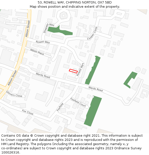 53, ROWELL WAY, CHIPPING NORTON, OX7 5BD: Location map and indicative extent of plot