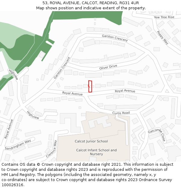 53, ROYAL AVENUE, CALCOT, READING, RG31 4UR: Location map and indicative extent of plot
