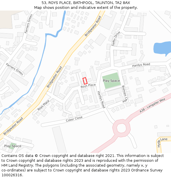 53, ROYS PLACE, BATHPOOL, TAUNTON, TA2 8AX: Location map and indicative extent of plot