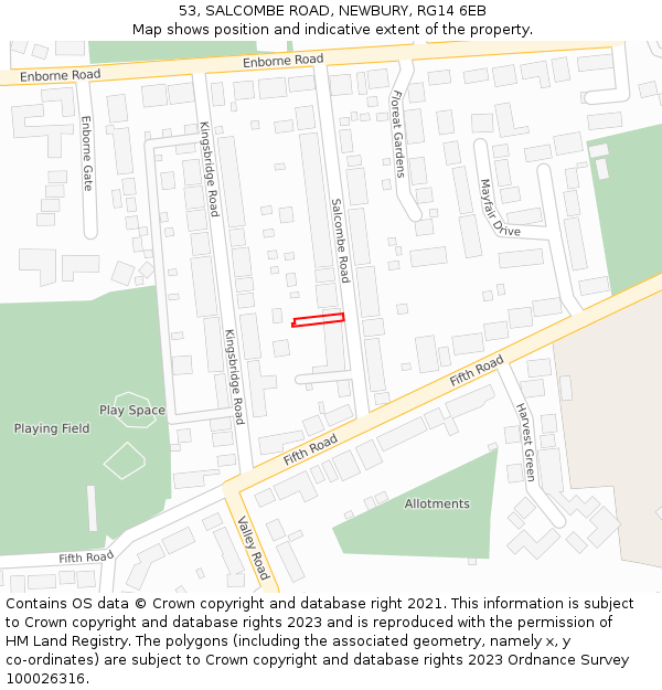 53, SALCOMBE ROAD, NEWBURY, RG14 6EB: Location map and indicative extent of plot