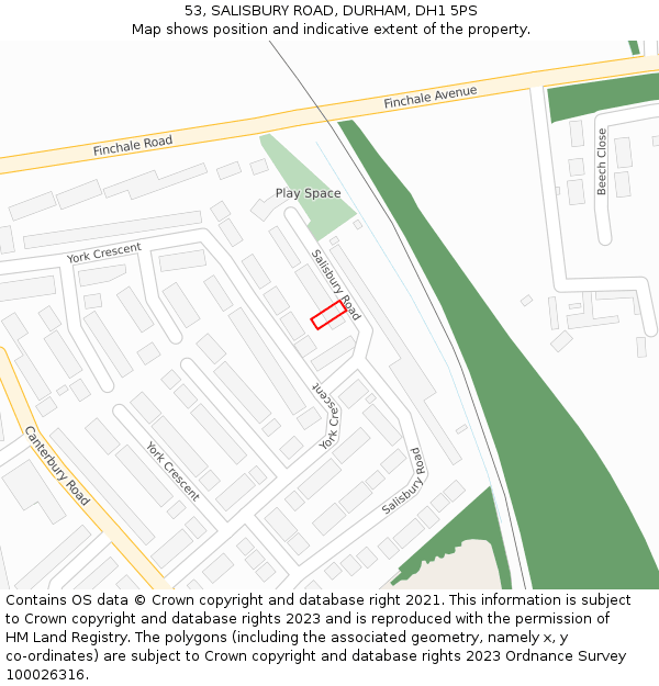 53, SALISBURY ROAD, DURHAM, DH1 5PS: Location map and indicative extent of plot