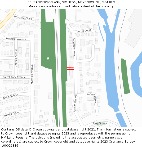 53, SANDERSON WAY, SWINTON, MEXBOROUGH, S64 8FG: Location map and indicative extent of plot