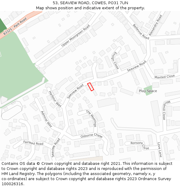 53, SEAVIEW ROAD, COWES, PO31 7UN: Location map and indicative extent of plot
