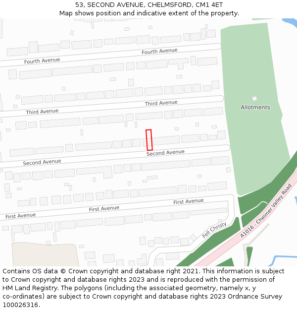 53, SECOND AVENUE, CHELMSFORD, CM1 4ET: Location map and indicative extent of plot