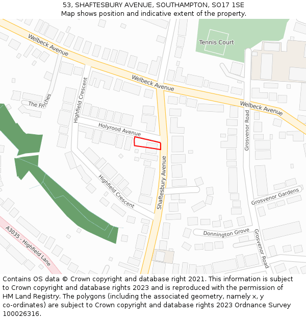 53, SHAFTESBURY AVENUE, SOUTHAMPTON, SO17 1SE: Location map and indicative extent of plot