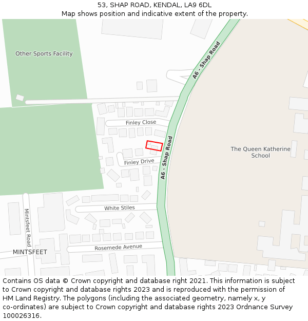 53, SHAP ROAD, KENDAL, LA9 6DL: Location map and indicative extent of plot
