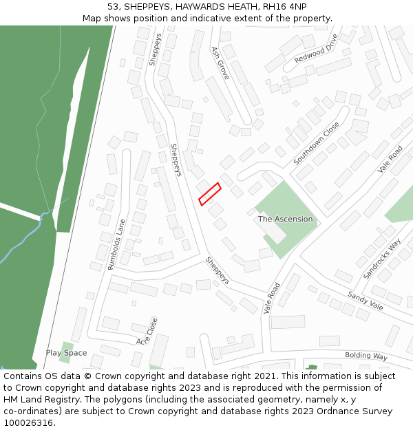 53, SHEPPEYS, HAYWARDS HEATH, RH16 4NP: Location map and indicative extent of plot