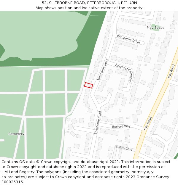 53, SHERBORNE ROAD, PETERBOROUGH, PE1 4RN: Location map and indicative extent of plot