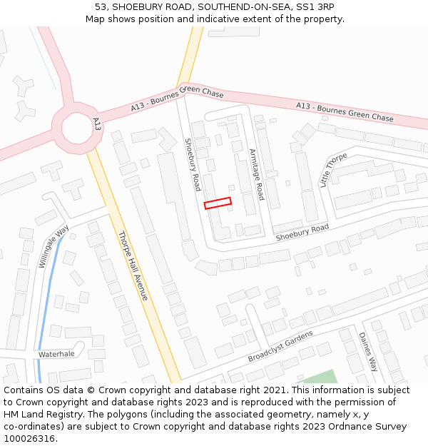 53, SHOEBURY ROAD, SOUTHEND-ON-SEA, SS1 3RP: Location map and indicative extent of plot