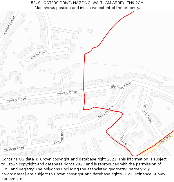 53, SHOOTERS DRIVE, NAZEING, WALTHAM ABBEY, EN9 2QA: Location map and indicative extent of plot