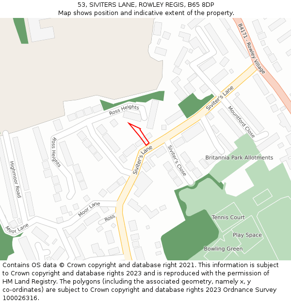 53, SIVITERS LANE, ROWLEY REGIS, B65 8DP: Location map and indicative extent of plot