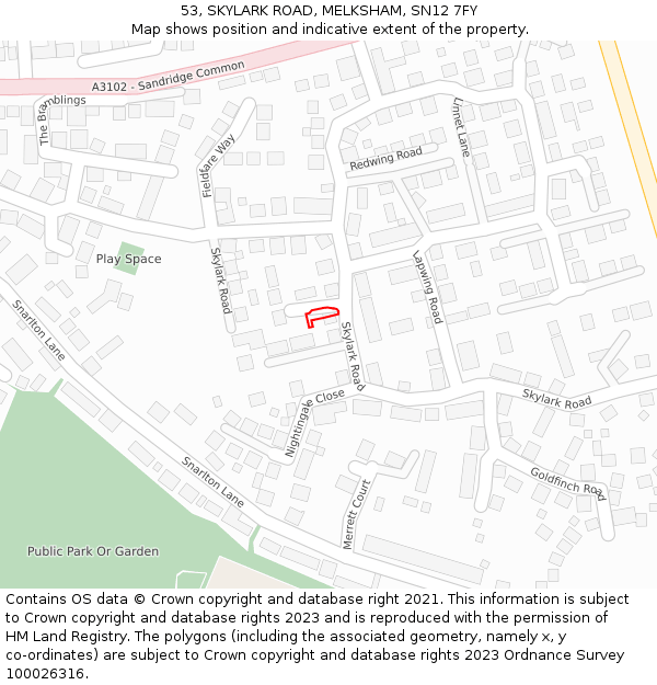 53, SKYLARK ROAD, MELKSHAM, SN12 7FY: Location map and indicative extent of plot