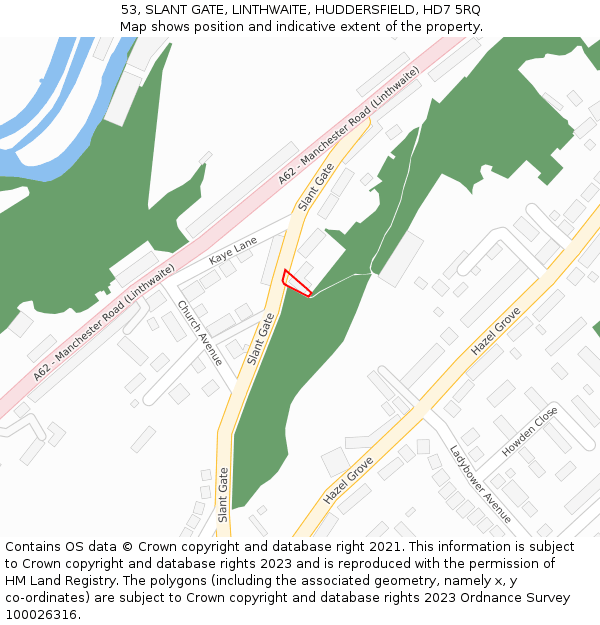 53, SLANT GATE, LINTHWAITE, HUDDERSFIELD, HD7 5RQ: Location map and indicative extent of plot
