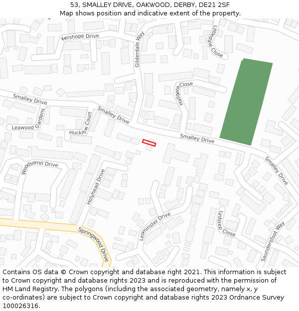53, SMALLEY DRIVE, OAKWOOD, DERBY, DE21 2SF: Location map and indicative extent of plot