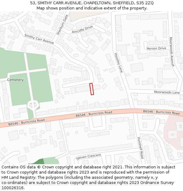53, SMITHY CARR AVENUE, CHAPELTOWN, SHEFFIELD, S35 2ZQ: Location map and indicative extent of plot