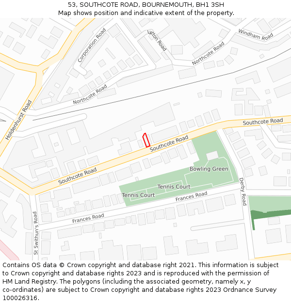 53, SOUTHCOTE ROAD, BOURNEMOUTH, BH1 3SH: Location map and indicative extent of plot
