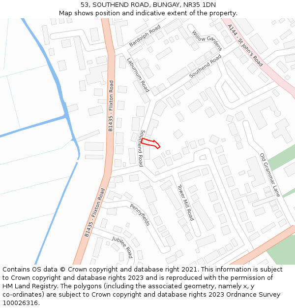 53, SOUTHEND ROAD, BUNGAY, NR35 1DN: Location map and indicative extent of plot