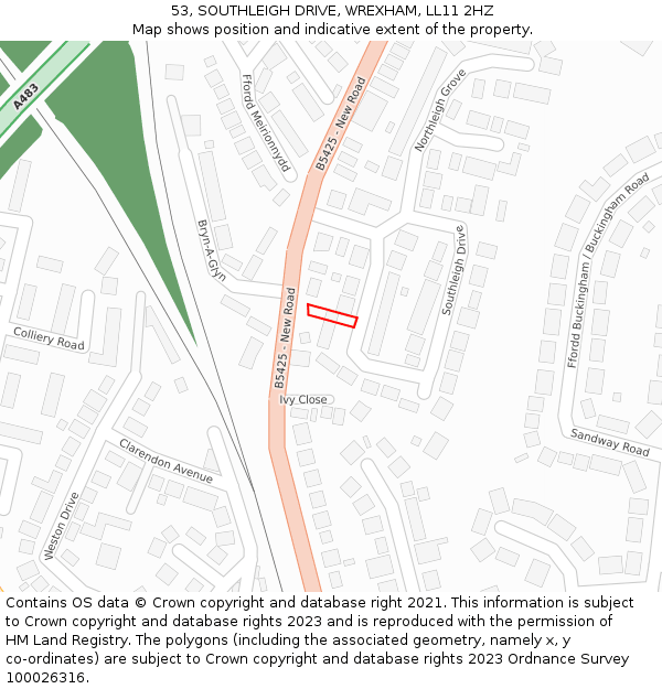 53, SOUTHLEIGH DRIVE, WREXHAM, LL11 2HZ: Location map and indicative extent of plot