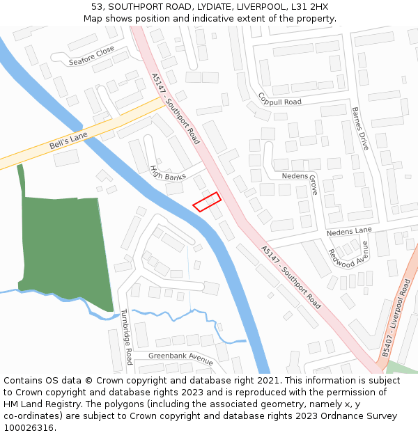 53, SOUTHPORT ROAD, LYDIATE, LIVERPOOL, L31 2HX: Location map and indicative extent of plot
